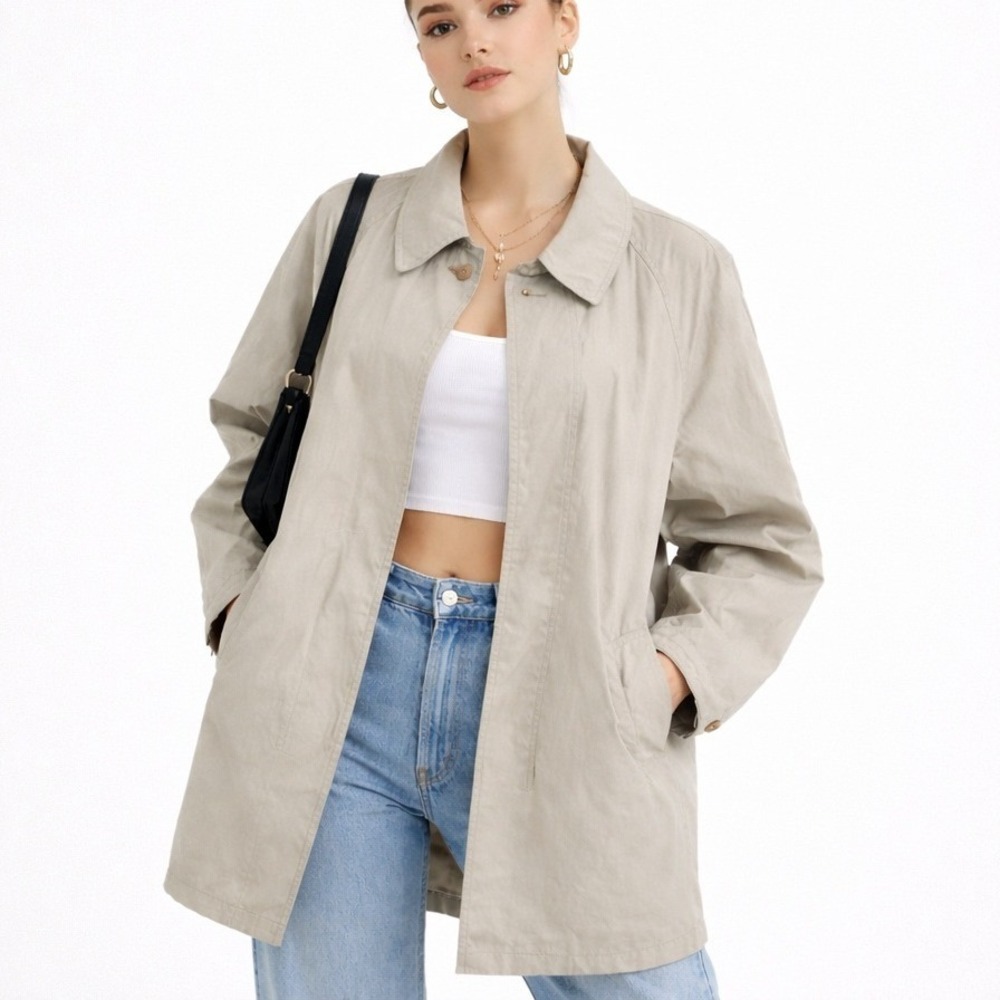Griff Womens XL Beige Classic Trench Coat Overcoat Frenchcore 90s Euro Chic Mac
